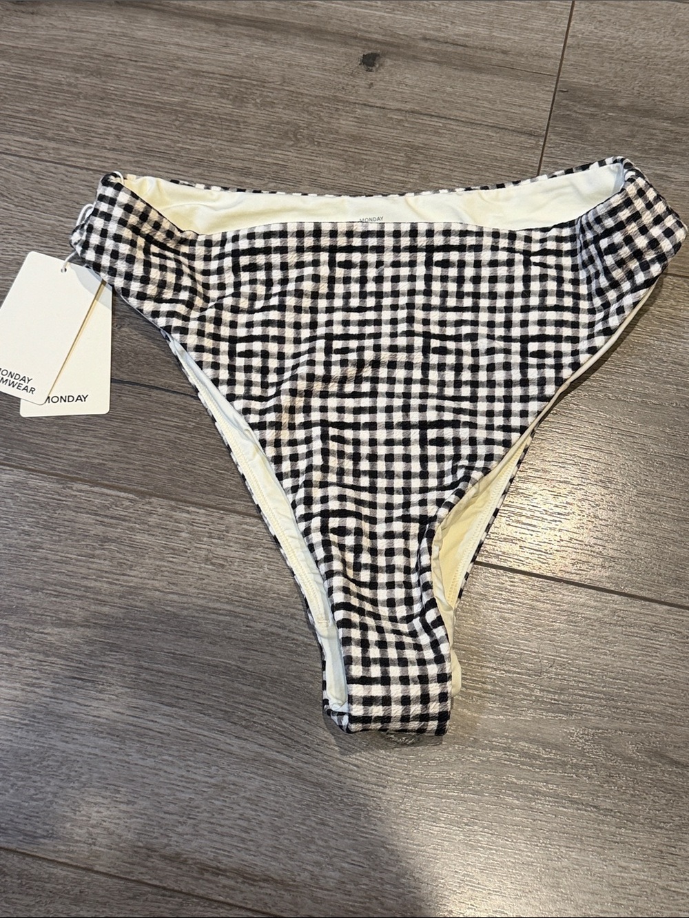Monday Swimwear Black & White Gingham Bikini Bottom NWT